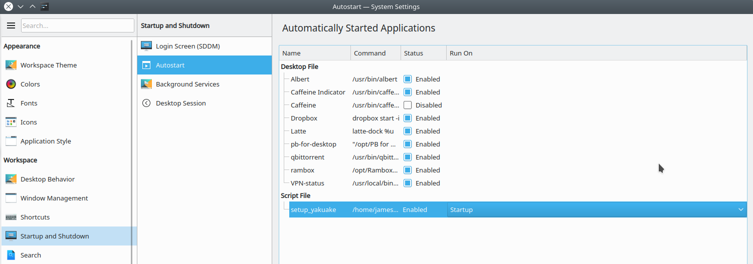 Autostarting Yakuake script